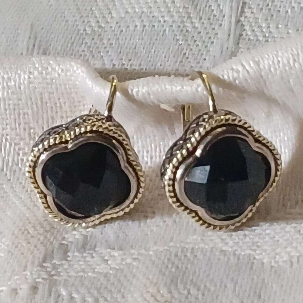 Andrea Candela Clover Black Onyx Earrings, Sterling Silver & 18k - Picture 1 of 8